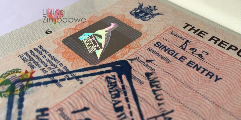 Zimbabwe visitor visa single entry stamp
